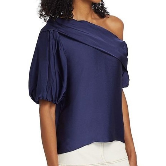 Tanya Taylor
Women's Blue Georgia Satin One-Shoulder Top - Picture 3 of 6